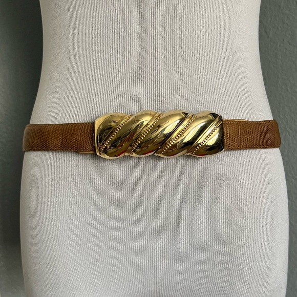 Vintage 70s / 80s Echo Taupe Tan Genuine Lizard Adjustable Cinch Belt main image 11